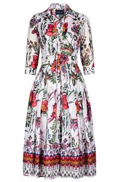 Audrey Dress #4 Shirt Collar 3/4 Sleeve Midi Length Cotton Musola (Asian Botanic)