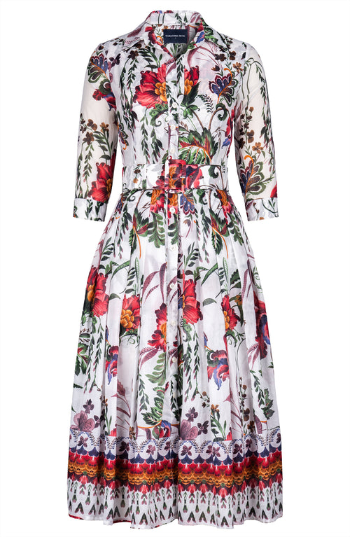 Audrey Dress #4 Shirt Collar 3/4 Sleeve Midi Length Cotton Musola (Asian Botanic)