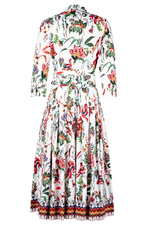 Audrey Dress #4 Shirt Collar 3/4 Sleeve Midi Length Cotton Stretch (Asian Botanic)