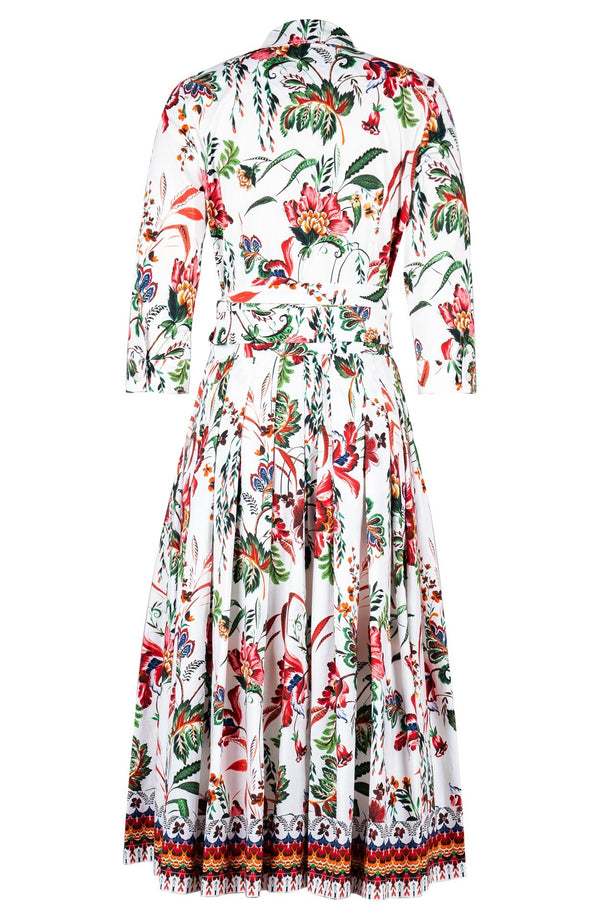 Audrey Dress #4 Shirt Collar 3/4 Sleeve Midi Length Cotton Stretch (Asian Botanic)