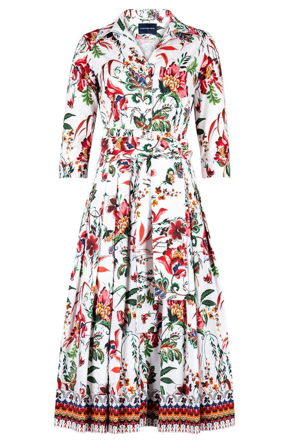 Audrey Dress #4 Shirt Collar 3/4 Sleeve Midi Length Cotton Stretch (Asian Botanic)