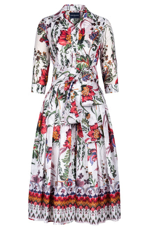 Audrey Dress #4 Shirt Collar 3/4 Sleeve Midi Length Cotton Musola (Asian Botanic)