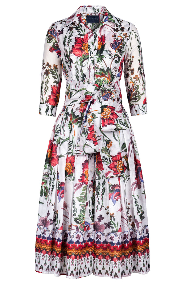 Audrey Dress #4 Shirt Collar 3/4 Sleeve Midi Length Cotton Musola (Asian Botanic)