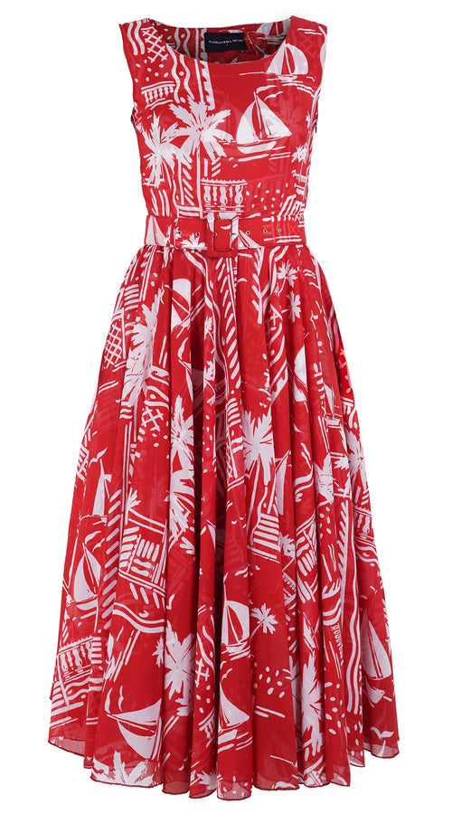 Aster Dress Boat Neck Sleeveless Midi Length Cotton Musola (Cote D'azur Small)