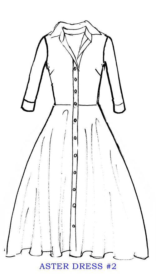 Aster Dress #2 Shirt Collar 3/4 Sleeve Midi Length Musola (Mini Dots 50)