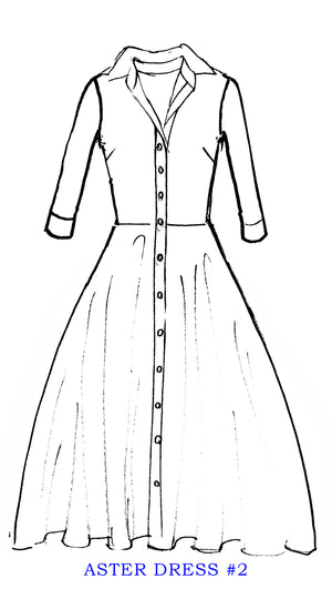 Aster Dress #2 Shirt Collar 3/4 Sleeve Midi Length Musola (Shibori Dots)