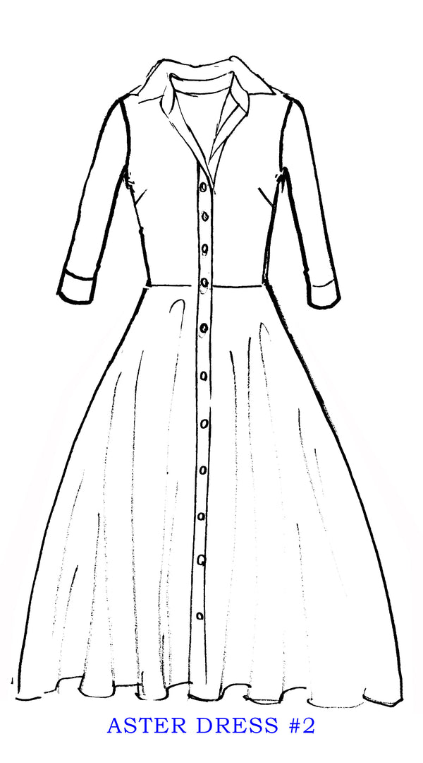 Aster Dress #2 Shirt Collar 3/4 Sleeve Midi Length Musola (Shibori Dots)