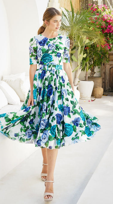 Aster Dress Crew Neck 1/2 Sleeve Midi Length Cotton Musola (Charlotte Rose Big)