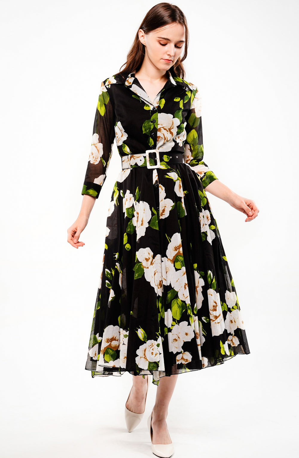 Aster Dress Shirt Collar 3/4 Sleeve Midi Length Musola (Amber Queen) @8