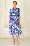 Aster Dress Shirt Collar 3/4 Sleeve Midi Length Cotton Musola (Cherub Tile)