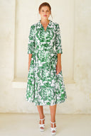 Aster Dress Shirt Collar 3/4 Sleeve Midi Length Cotton Musola (Cherub Tile)