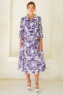 Aster Dress Shirt Collar 3/4 Sleeve Midi Length Cotton Musola (Cherub Tile)