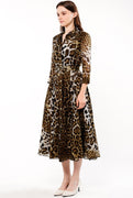 Aster Dress Shirt Collar 3/4 Sleeve Midi Length Cotton Musola (Colombo Leopard)
