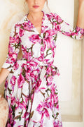 Aster Dress Shirt Collar 3/4 Sleeve Midi Length Cotton Musola (Magnolia Blossom)