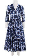 Aster Dress Shirt Collar 3/4 Sleeve Midi Length Cotton Musola (Shibori Snowflake)