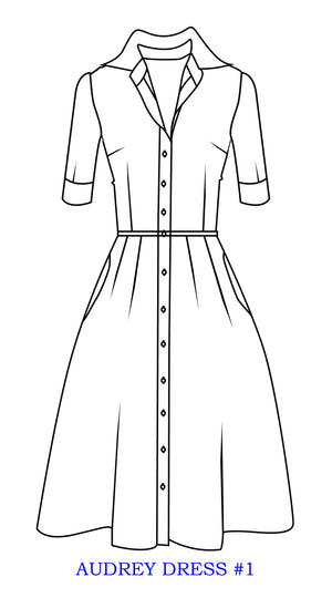 Audrey Dress #1 Shirt Collar Elbow Sleeve Regular +3 Length Cotton Stretch (Solid)
