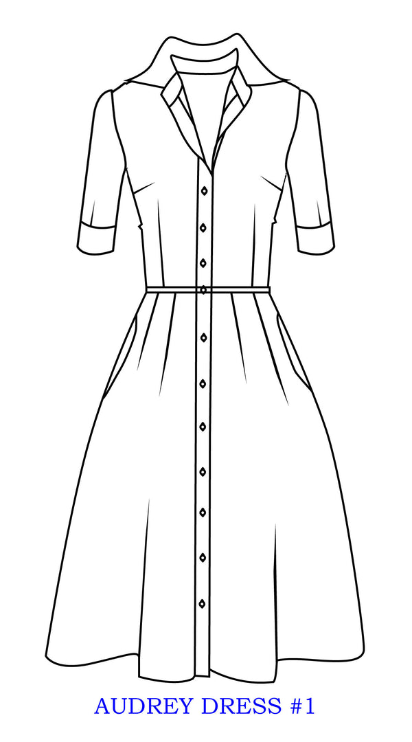 Audrey Dress #1 Shirt Collar Elbow Sleeve Regular +3 Length Cotton Stretch (Solid)
