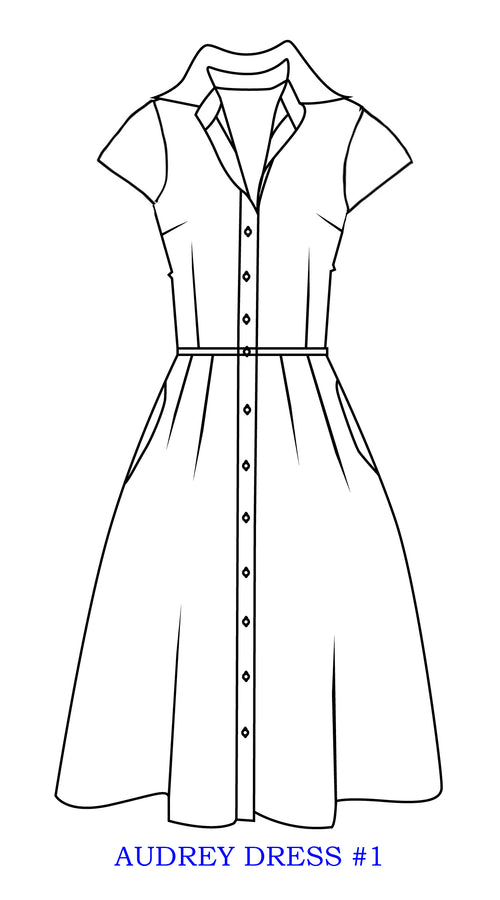 Audrey Dress #1 Shirt Collar Cap Sleeve Cotton Stretch (Pucciesquae Graphic)