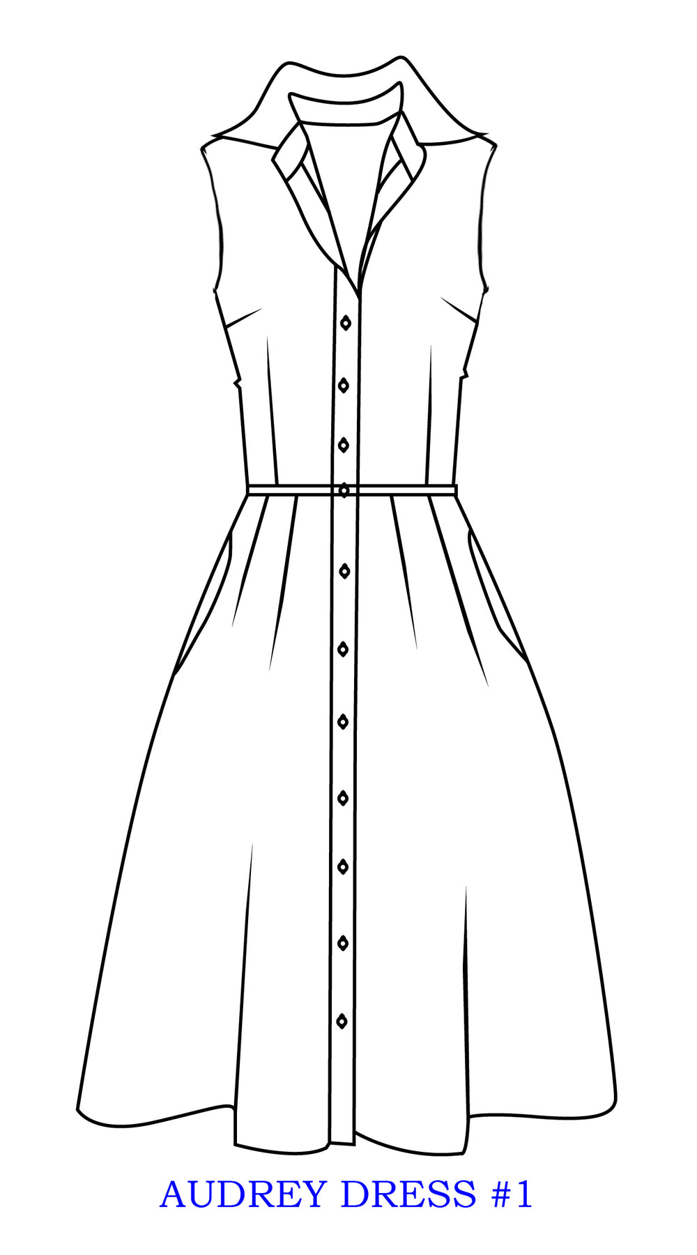 Audrey Dress #1 Shirt Collar Sleeveless Regular +3 Length Cotton Stretch (May Sunflower)