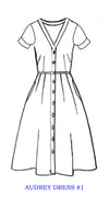 Audrey Dress #1 V Neck Shirt Short Cuffed Sleeve Long + 3 Length Cotton Musola (Sharon Rose Small)