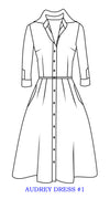 Audrey Dress #1 Shirt Collar 3/4 Sleeve Long Length Cotton Stretch (Flower Luxembrug Ivory)