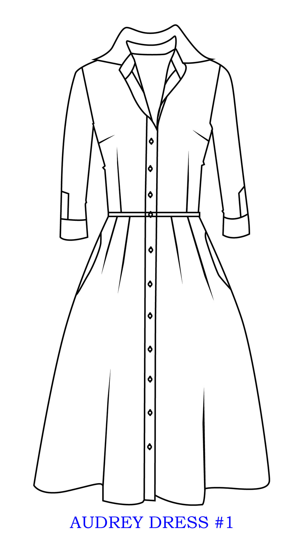 Audrey Dress #1 Shirt Collar 3/4 Sleeve Long Length Cotton Stretch (Botanic Santuary Pastel)