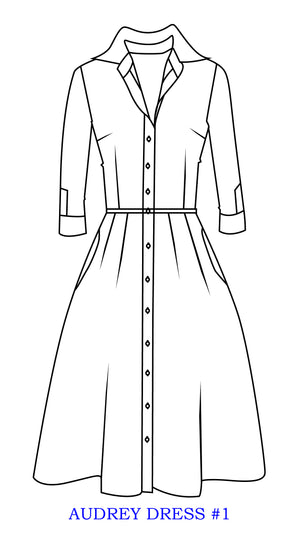 Audrey Dress #1 Shirt Collar 3/4 Sleeve Long Length Cotton Stretch (Feather Cascade Mid Paste)