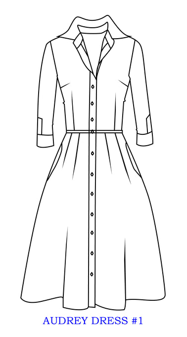Audrey Dress #1 Shirt Collar 3/4 Sleeve Midi Length Cotton Musola (Sicilian Ceramic Tile Border)