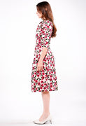 Audrey Dress #1 Shirt Collar 3/4 Sleeve Long Length Cotton Stretch (Azalea Flower Small)