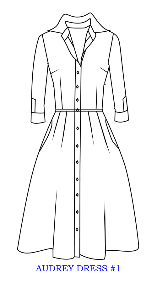 Audrey Dress #1 Shirt Collar 3/4 Sleeve Long Length Cotton Stretch_Amber Queen_Black