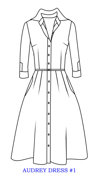 Audrey Dress #1 Shirt Collar 3/4 Sleeve Long Length Cotton Stretch_Amber Queen_Black