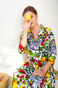 Audrey Dress #2 Shirt Collar 3/4 Sleeve Long Length Cotton Stretch (Tuscan Olive Lemon Big)