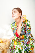 Audrey Dress #2 Shirt Collar 3/4 Sleeve Long Length Cotton Stretch (Tuscan Olive Lemon Big)
