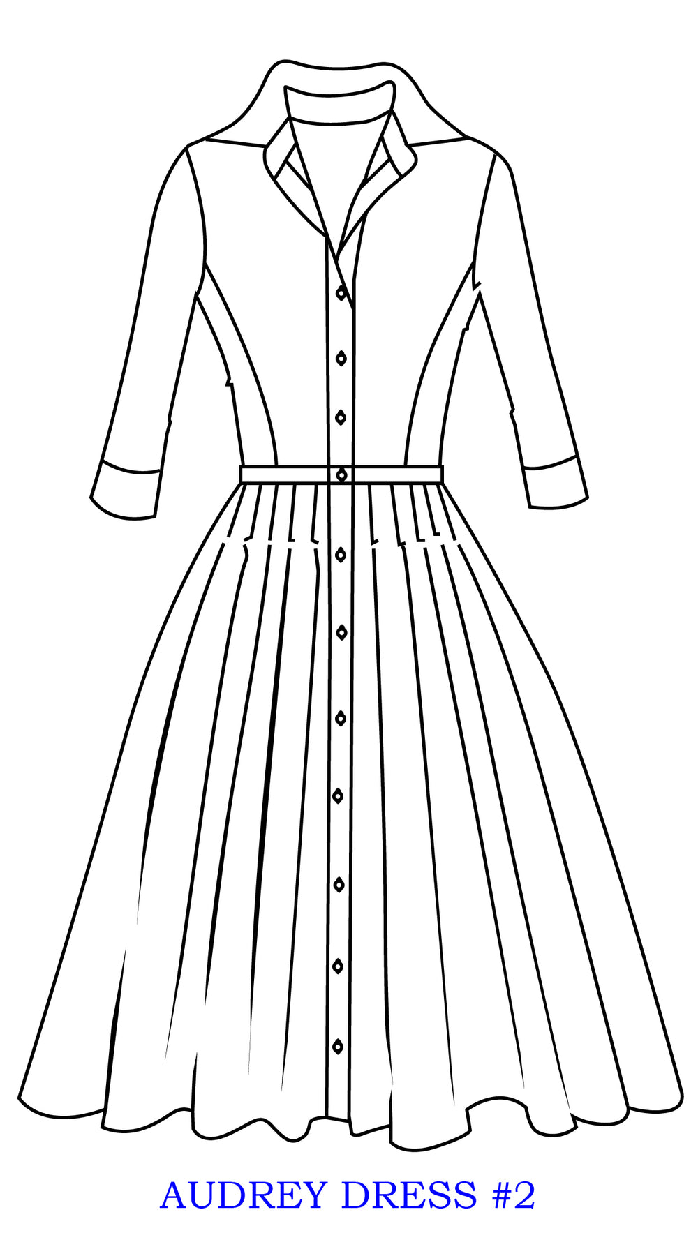 Audrey Dress #2 Shirt Collar 3/4 Sleeve Long +3 Length Cotton Stretch (Pucciesquae Graphic)