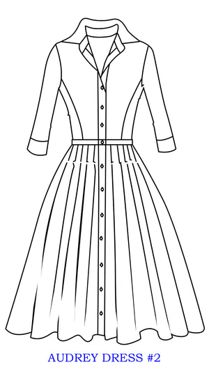 Audrey Dress #2 Shirt Collar 3/4 Sleeve Long +3 Length Cotton Stretch (Pucciesquae Graphic)