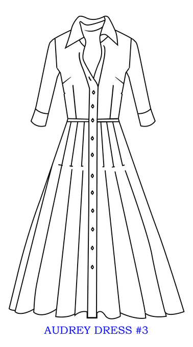 Audrey Dress #3 Shirt Collar 3/4 Sleeve Long Length Cotton Stretch (Tiger Toile Multi)