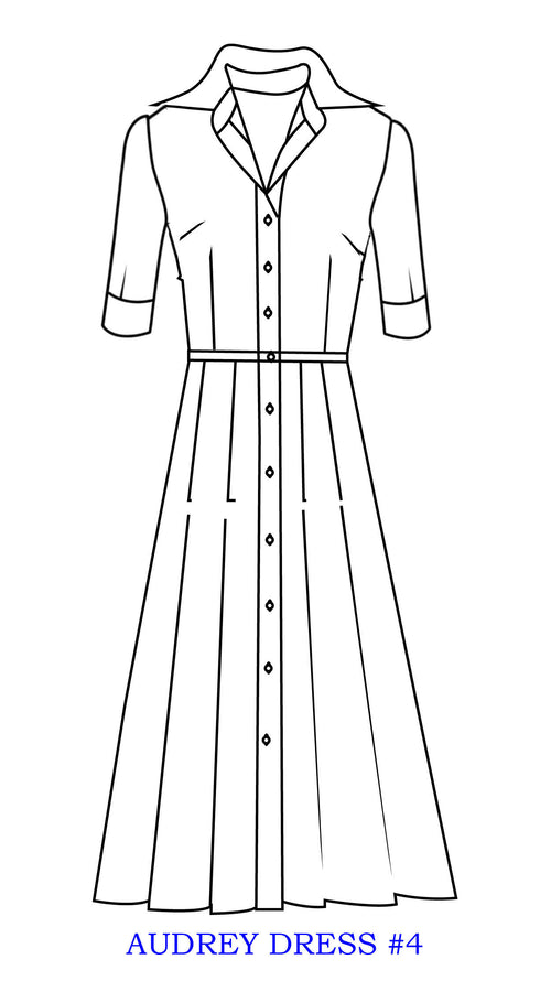 Audrey Dress #4 Shirt Collar 1/2 Sleeve Midi Plus Length Cotton Musola (Arabian Night Toile White)