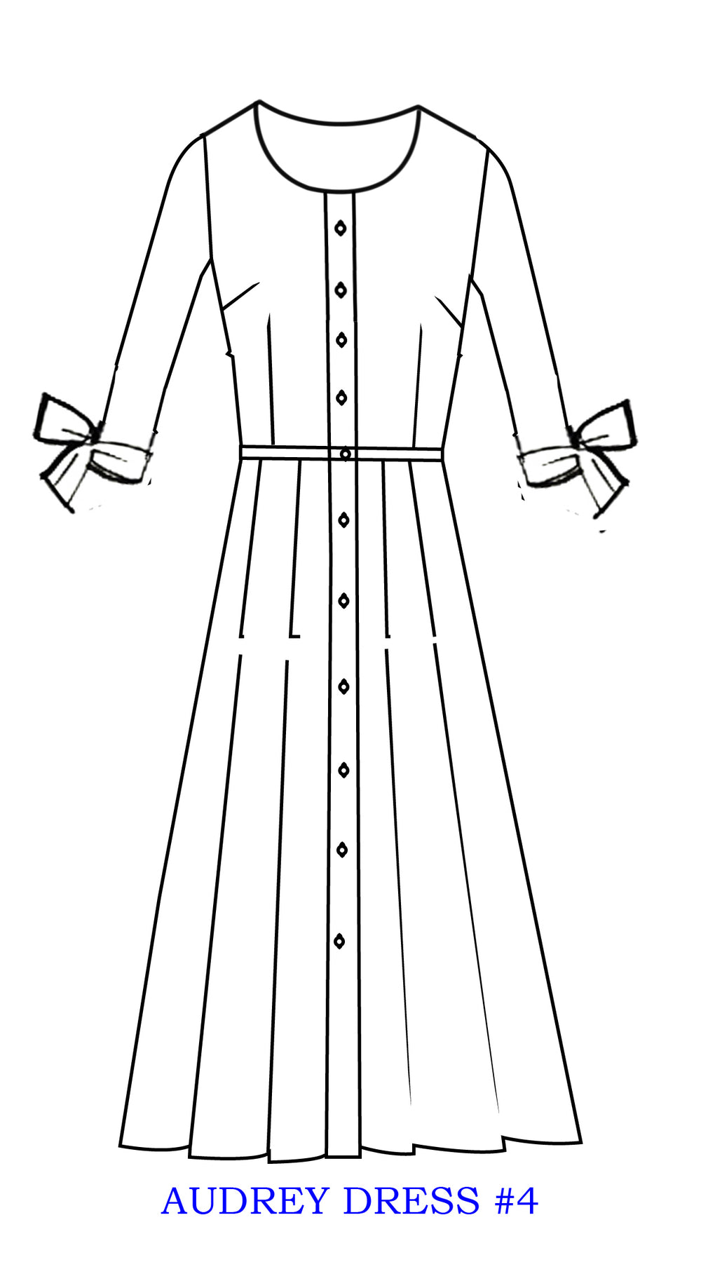 Audrey Dress #4 Crew Neck 3/4 Tie Sleeve Midi Length Cotton Musola (Hempstead Flower)