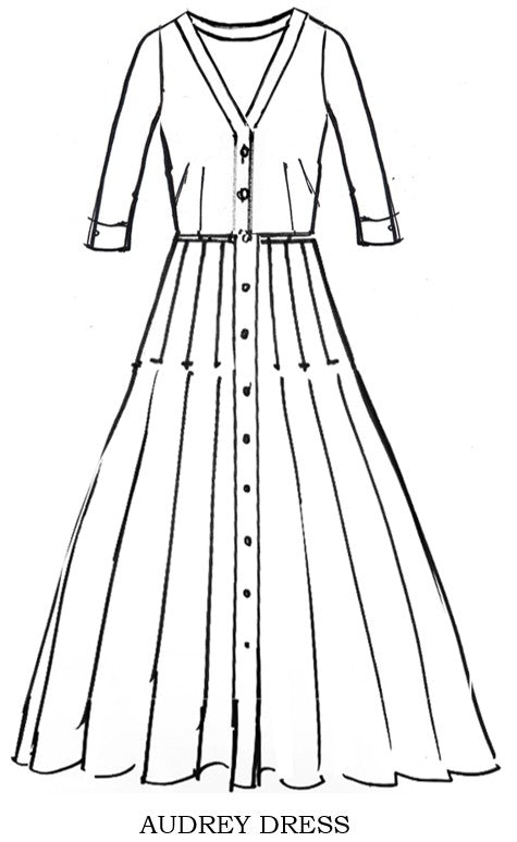 Audrey Dress #4 V Neck 3/4 Sleeve Midi Length Silk Musola (Solid)