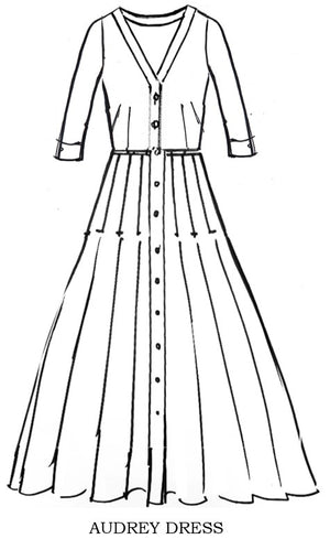 Audrey Dress #4 V Neck 3/4 Sleeve Midi Length Silk Musola (Solid)