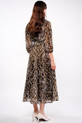 Audrey Dress #4 Shirt Collar 3/4 Puff Sleeve Midi Length Cotton Musola (Pierre Leopard White)