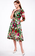 Audrey Dress #4 Shirt Collar 3/4 Sleeve Long Length Cotton Musola (Rose Garden Small)
