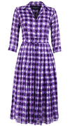 Audrey Dress #4 Shirt Collar 3/4 Sleeve Midi Length Cotton Musola (Tie Dye Gingham Small)