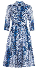 Audrey Dress #4 Shirt Collar 3/4 Sleeve Long Length Cotton Musola (Pierre Leopard)