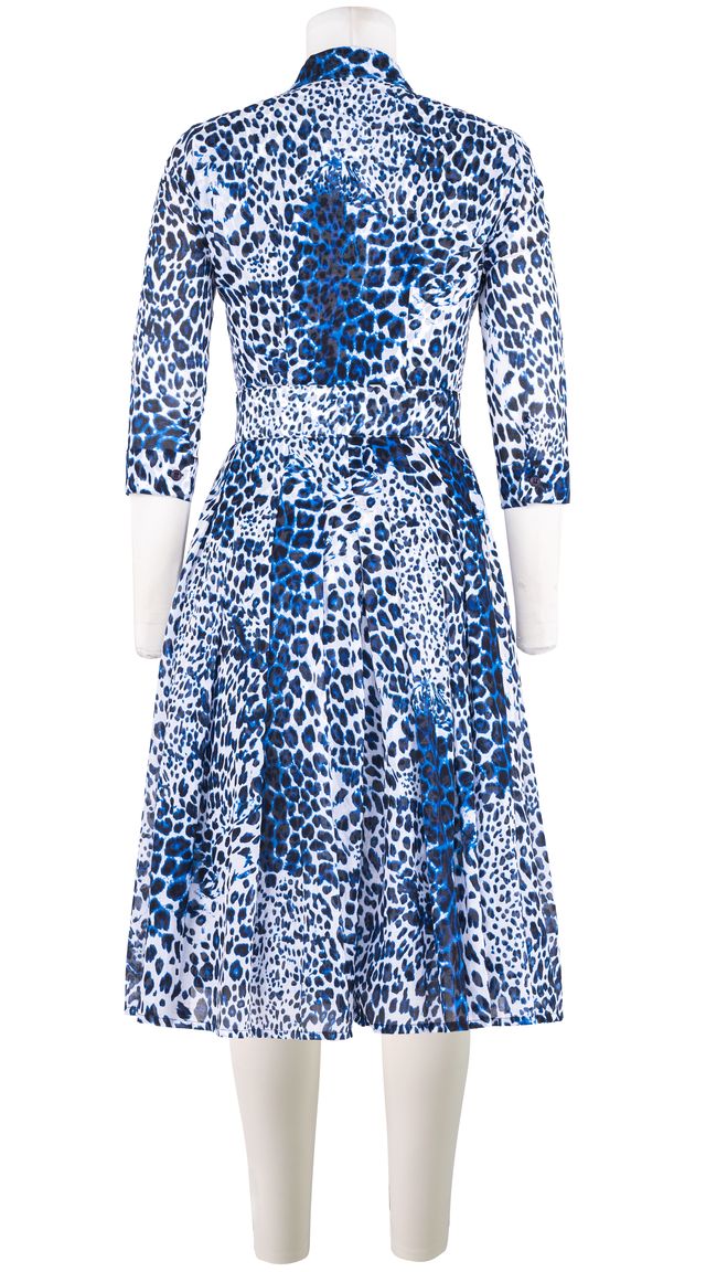Audrey Dress #4 Shirt Collar 3/4 Sleeve Long Length Cotton Musola (Pierre Leopard)