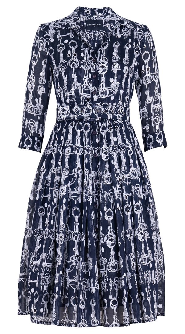 Audrey Dress #4 Shirt Collar 3/4 Sleeve Long +3 Length Cotton Musola (Horse Chain)