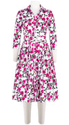 Audrey Dress #2 Shirt Collar 3/4 Sleeve Long Length Cotton Stretch (Azalea Flower Small)