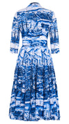 Aster Dress Shirt Collar 3/4 Sleeve Midi Length Cotton Musola (Azulejo All Over)