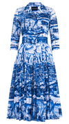 Aster Dress Shirt Collar 3/4 Sleeve Midi Length Cotton Musola (Azulejo All Over)