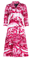 Olivia Dress Shirt Collar 3/4 Sleeve Long Length Cotton Stretch (Azulejo All Over)